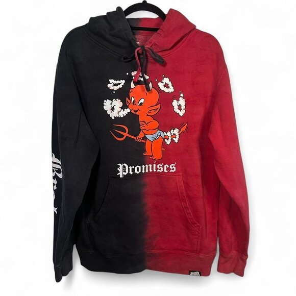 Broken Promises x Hot Stuff Heart Shaped Black & Red Split Dye Hoodie - Picture 1 of 8